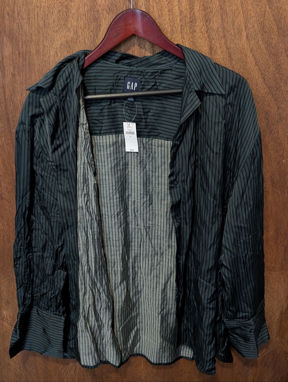 Gap LS Satin Shirt Green Stripe XL Never Worn